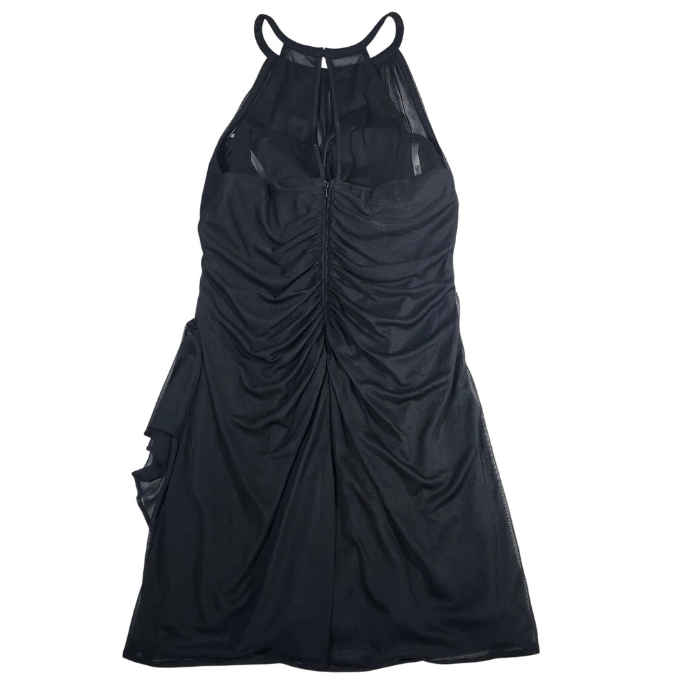 David's Bridal Cocktail Dress Womens 14 Black Polyester Ruched Halter F15612 - Picture 3 of 15